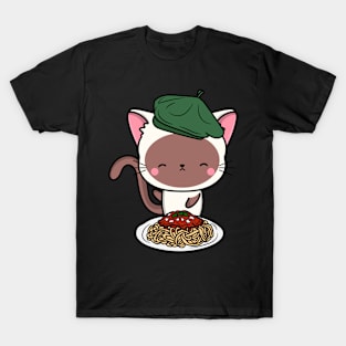 Cat eating Spaghetti - White Cat T-Shirt